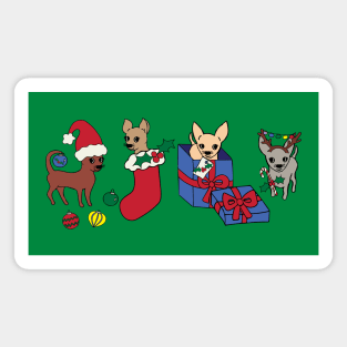 Green Christmas Chihuahuas - Smooth coat chihuahuas - Christmas Chihuahua Tee Magnet